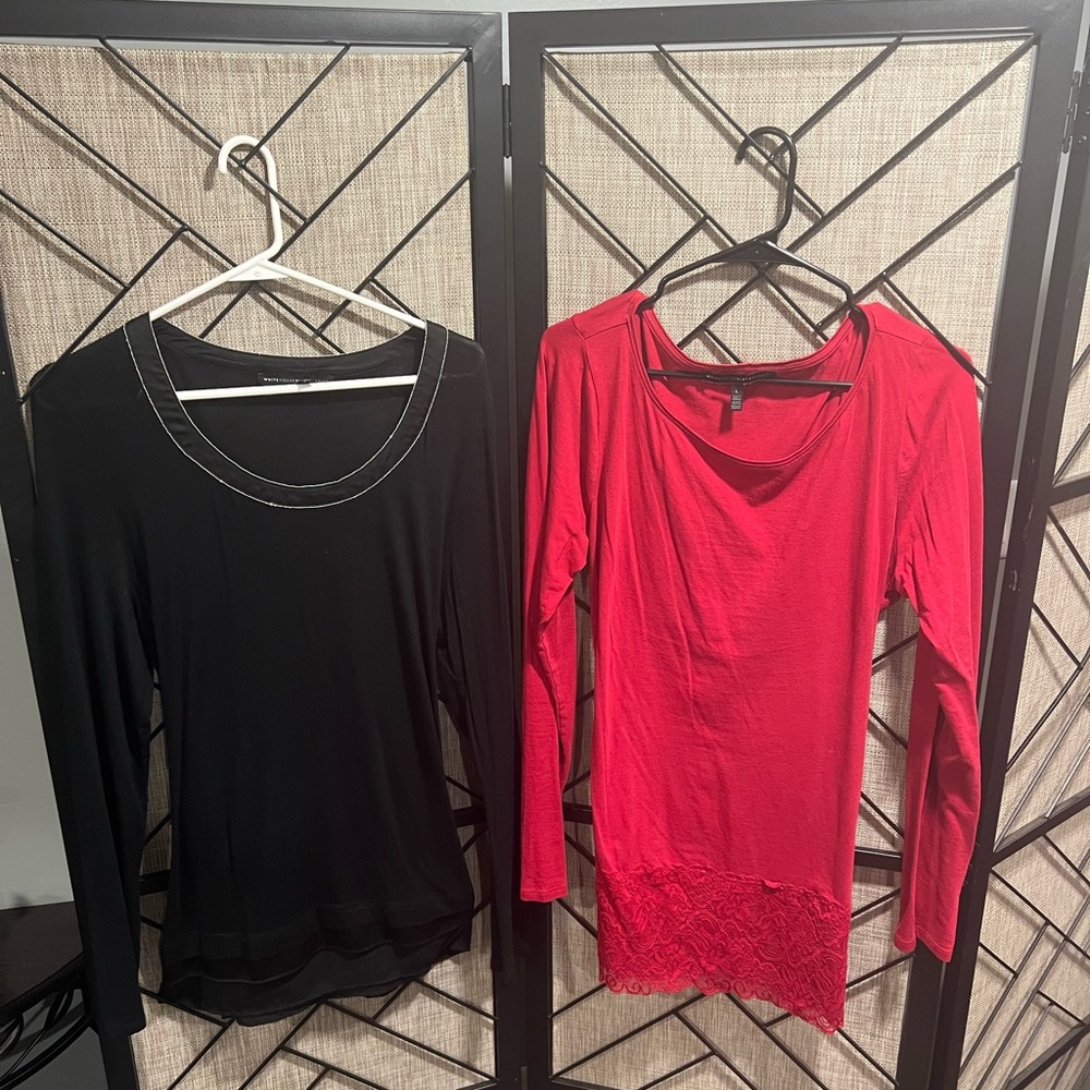 *2/$28* WHBM Pair of Black & Red Tunic Tops - L